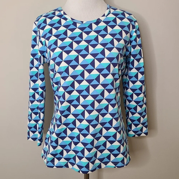 J. McLaughlin Catalina Blue Print Signature Tee S - Picture 1 of 7